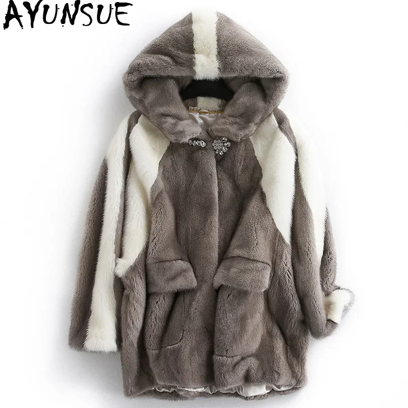 

AYUNSUE Real Mink Fur Coat 2020 Winter Jacket Women Luxury Natural Fur Jackets for Women Warm Overcoat Casaco Feminino MY3950