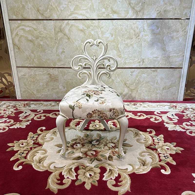 French fabric makeup stool, European solid wood carving stool, bedroom neoclassical embroidery shoe changing stool