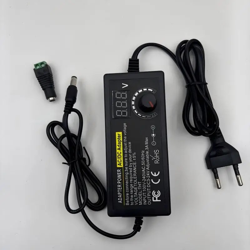 3V-24V 3A Variable AC DC Power Supply Adapter, Adjustable Lab Bench Power Source with US & EU Universal Plug, Power Charger Equi