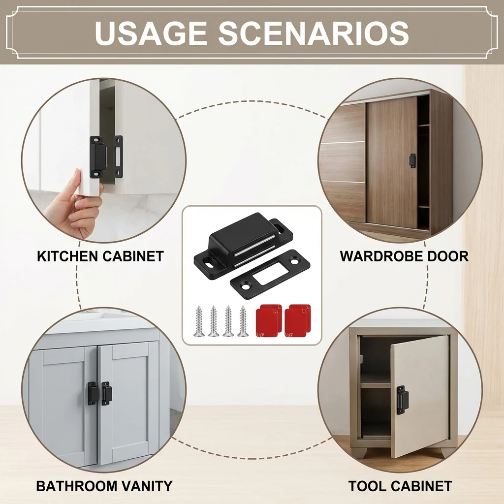 Magnetic Door Catch for Cabinet Sliding Wardrobe No Drilling Strong Magnet Invisible Design