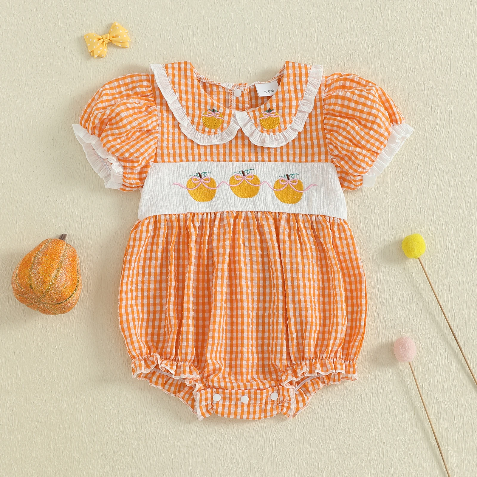 Baby Girl Halloween Outfit Infant Ghost Bubble Smocked Romper Newborn Plaid Bodysuit Shirt Toddler Fall Clothes