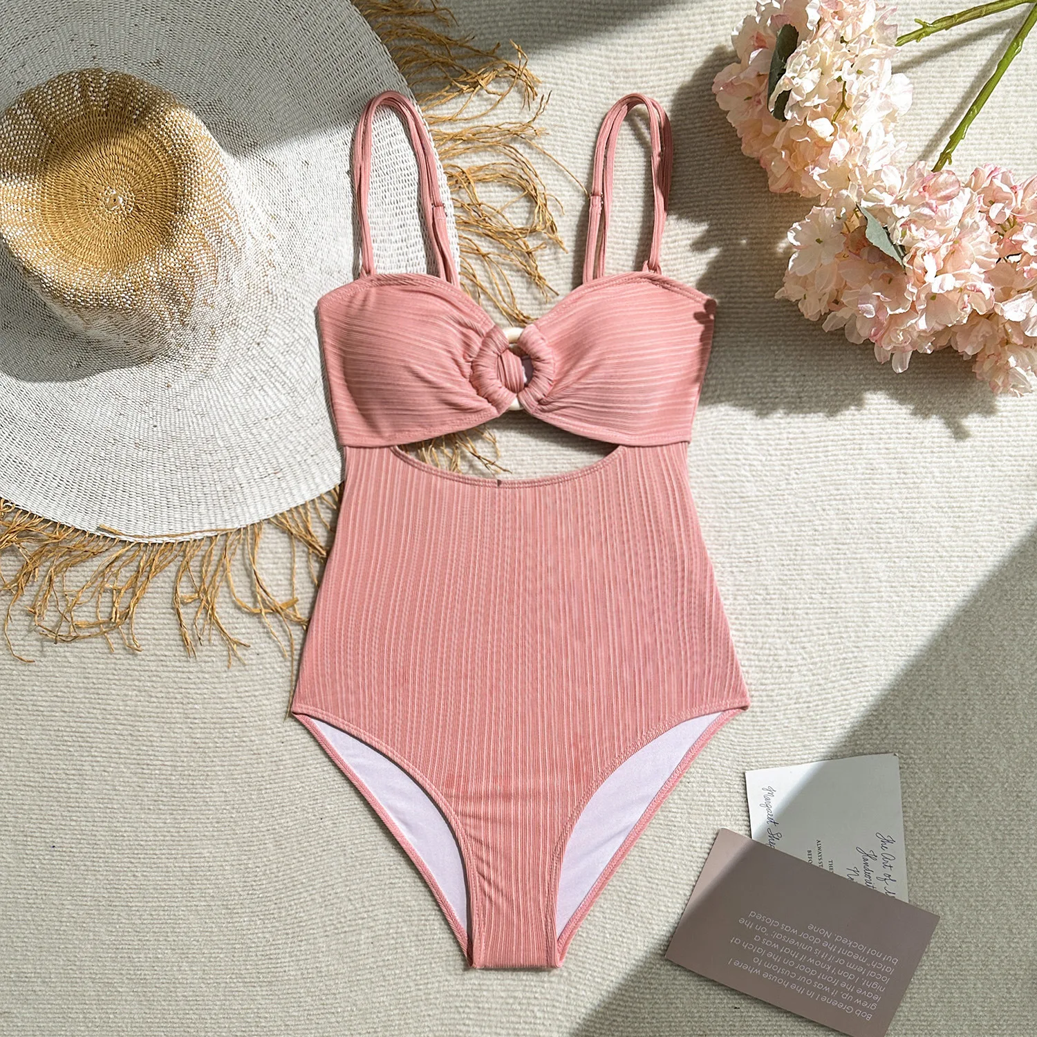 Bikini Sexy Solid Color One Piece Swimsuit for Women High Waist Hollow Out Monokini Beach Vacation Fashion Swimwear 2025 New