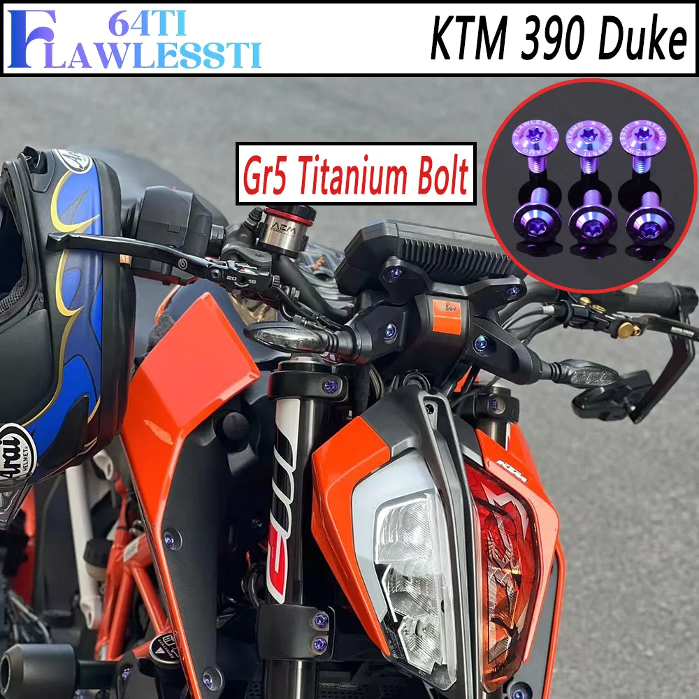 FLAWLESSTI Gr5 Titanium Bolt Brake Disc ABS Disc Oil Tank Front Caliper Fender Fork Pedal Baffle Radiator Bolt For KTM 390 Duke