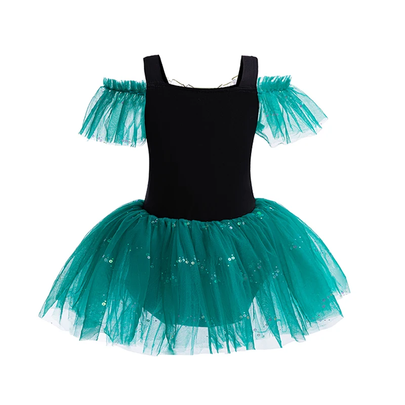 Mädchen grün schwarz Puff ärmel Mesh Kleid Kinder lustiges Kostüm für Urlaub Ballett Leistung Halloween Cosplay Dressing – Detail 3