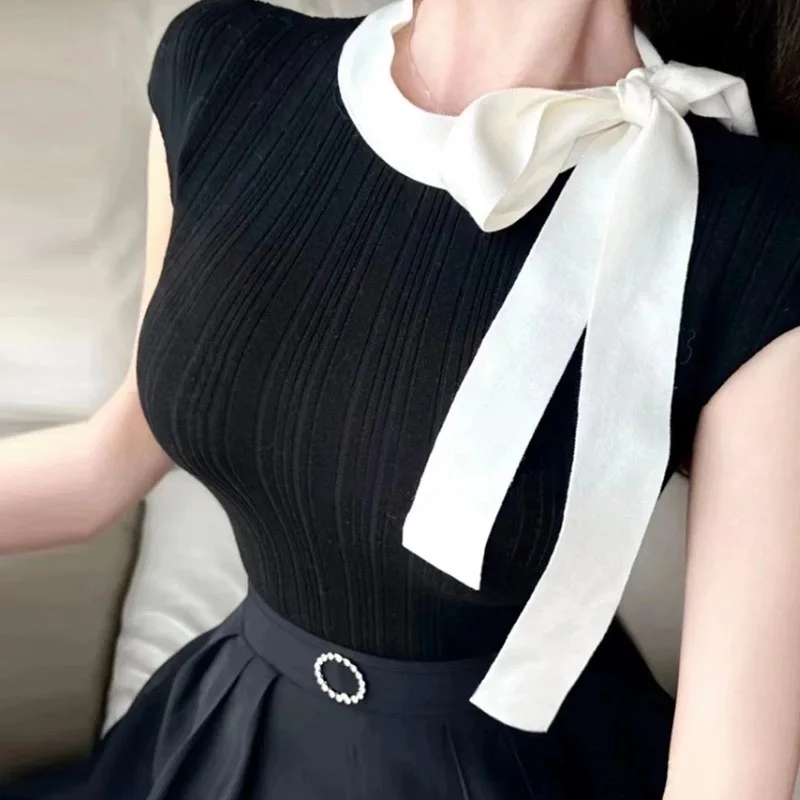 

Dongda Gate New Sle Color Blo Sa Slim Fit Sexy Svel Knitted Top Women's Faion Korean Version Body ape Highlig...