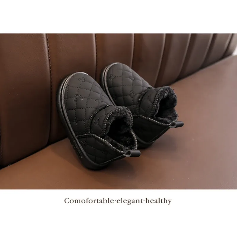 Kid's Simple Snow Boots 2026 Winter New Anti Slip Soft Bottom Children's Snow Boots with Thick Velvet and Warm Baby Cotton Shoes