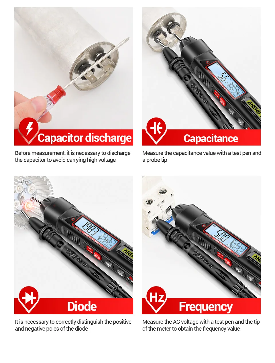 ANENG A3006 Multimeter Testpen AC/DC Spannung Kapazität Widerstand 4000 Zähler Multimeter NCV Induktiver Strom DIY Tester – Detail 8