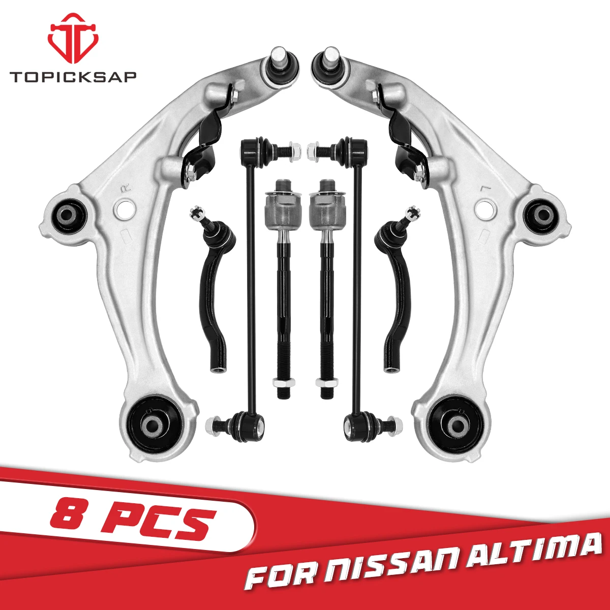 TOPICKSAP 8pcs Kit Front Lower Control Arm Ball Joint Tie Rod Sway Bar Suspension Set for NISSAN Altima 2007 - 2013 54501JA00B