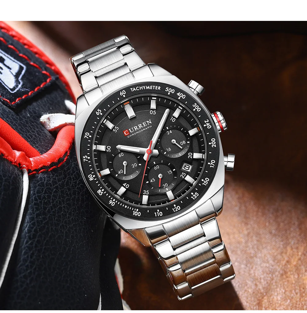 Luxuriöse CURREN Marken-Herren-Chronographenuhr mit Edelstahlarmband, Leuchtzeigern, Datumsanzeige, Wasserdicht, Quarz-Uhrwerk, Relógio – Detail 19