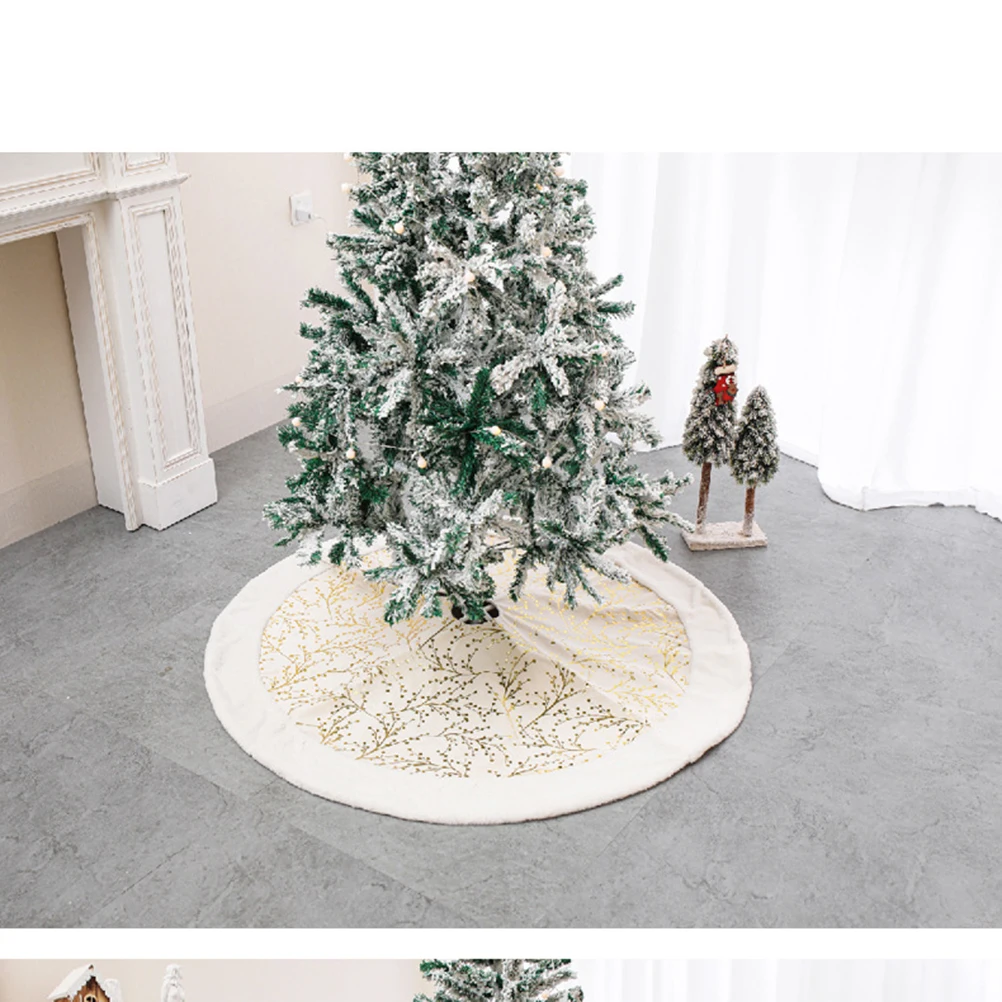 

122cm Tree Skirt Flower Branch Pattern Hot Gold Plush Christmas Tree Skirt Christmas Party Decoration Supplies