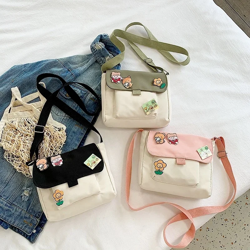 Canvas Small Bag for Women INS Japanese Crossbody Bags Cute Versatile Student Art One Shoulder Mobile Handbags Shoulder Bag