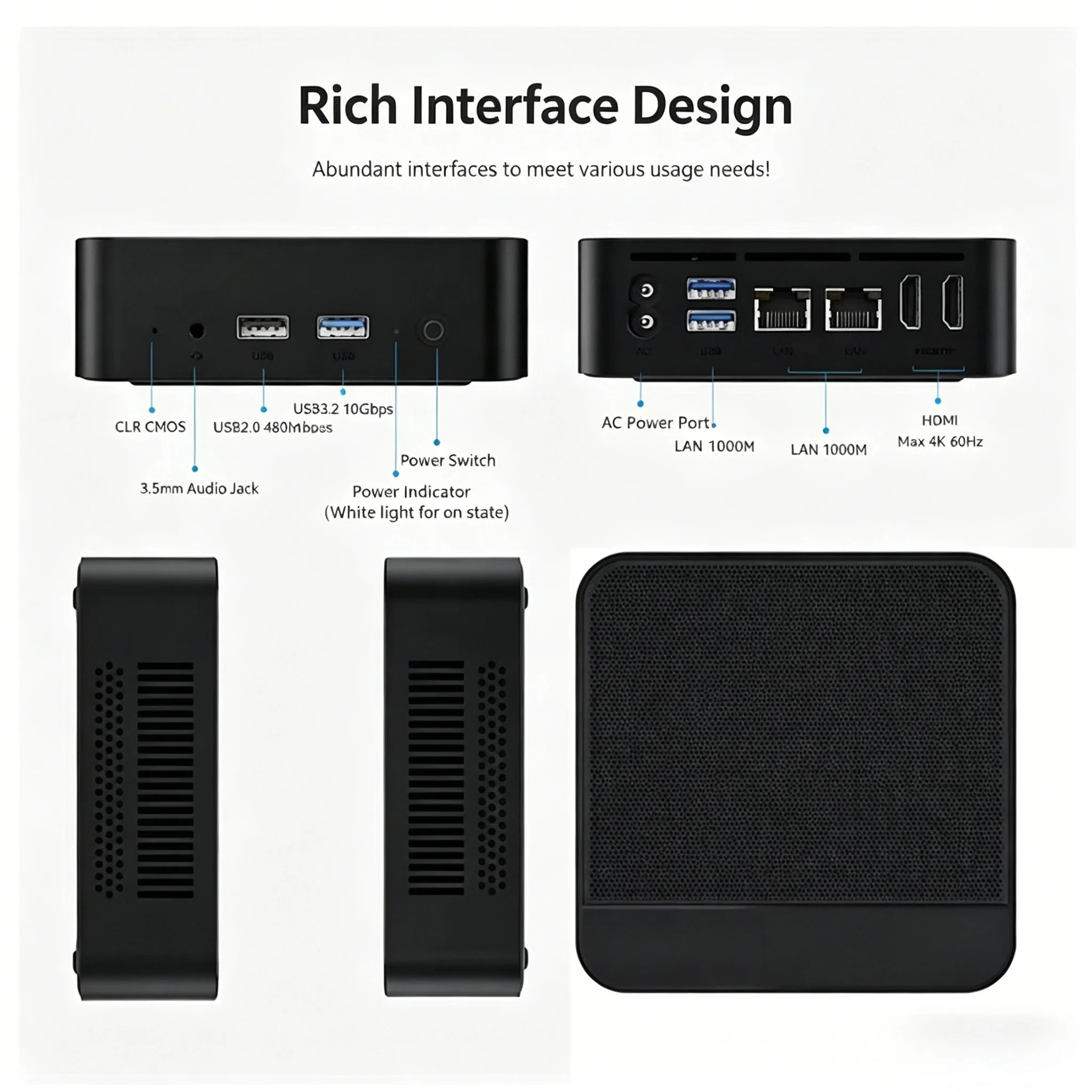 N150 Mini PC Dual 2.5G LAN High Performance Desktop Computer for Gaming Office Design 4K HDMI Mini PC