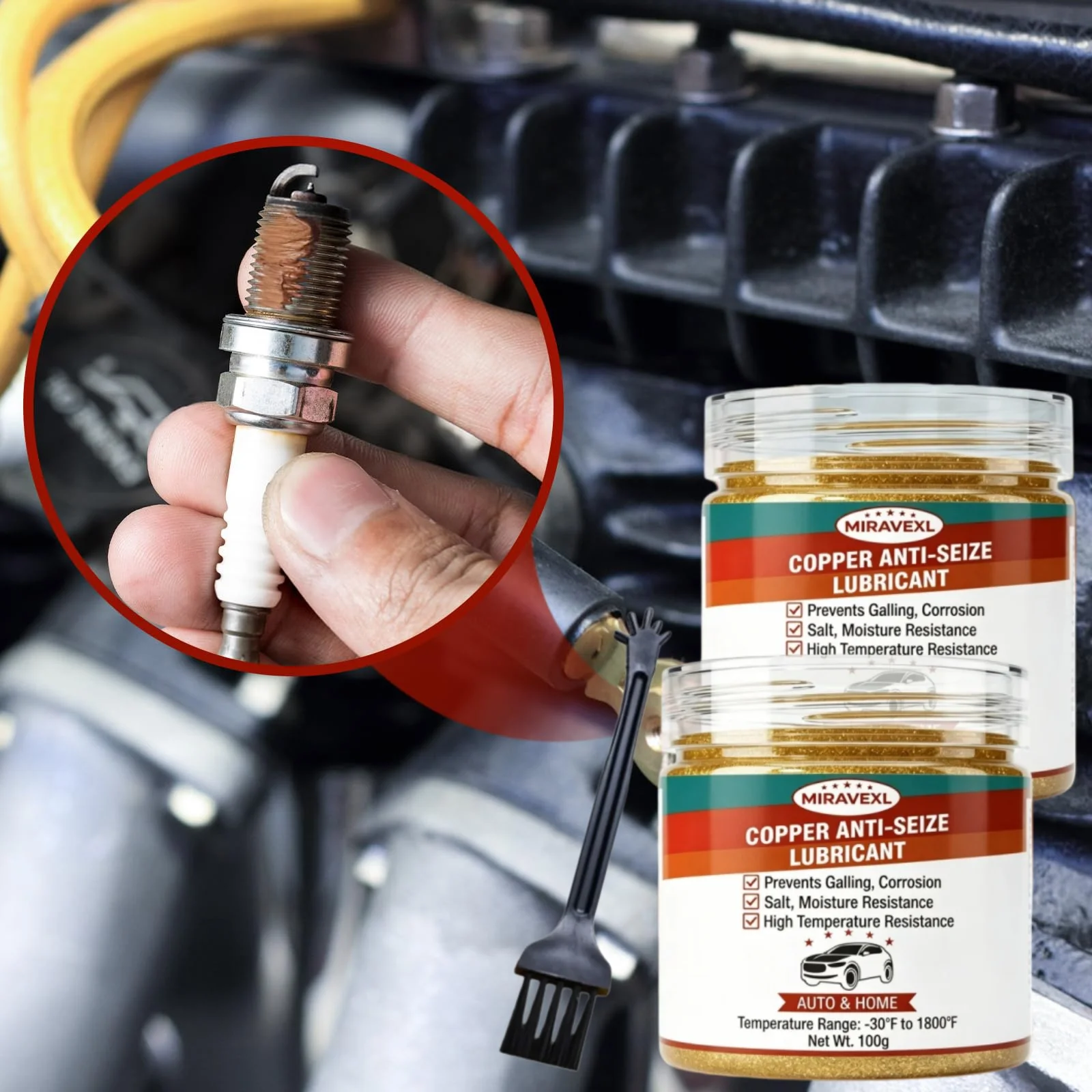 Hochtemperatur-Kupfer-Anti-Seize-Paste Gewindeschmierfett mit Pinsel für Auto-Zündkerzen, Schrauben, Muttern, Rost und Korrosion