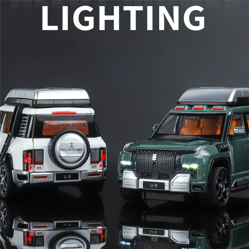 1/24 BYD Yangwang U8 Alloy SUV Car Model Diecast Metal New Energy Off-Road Vehicles Car Model Sound and Light Childrens Toy Gift