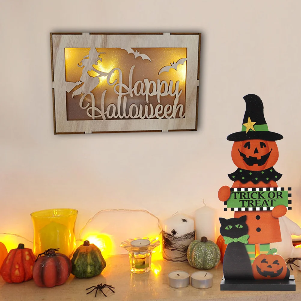 

Wooden Craft Halloween Painted Pumpkin Decorative Desktop Ornament Creative Home Party Supplies Halloween Adornment