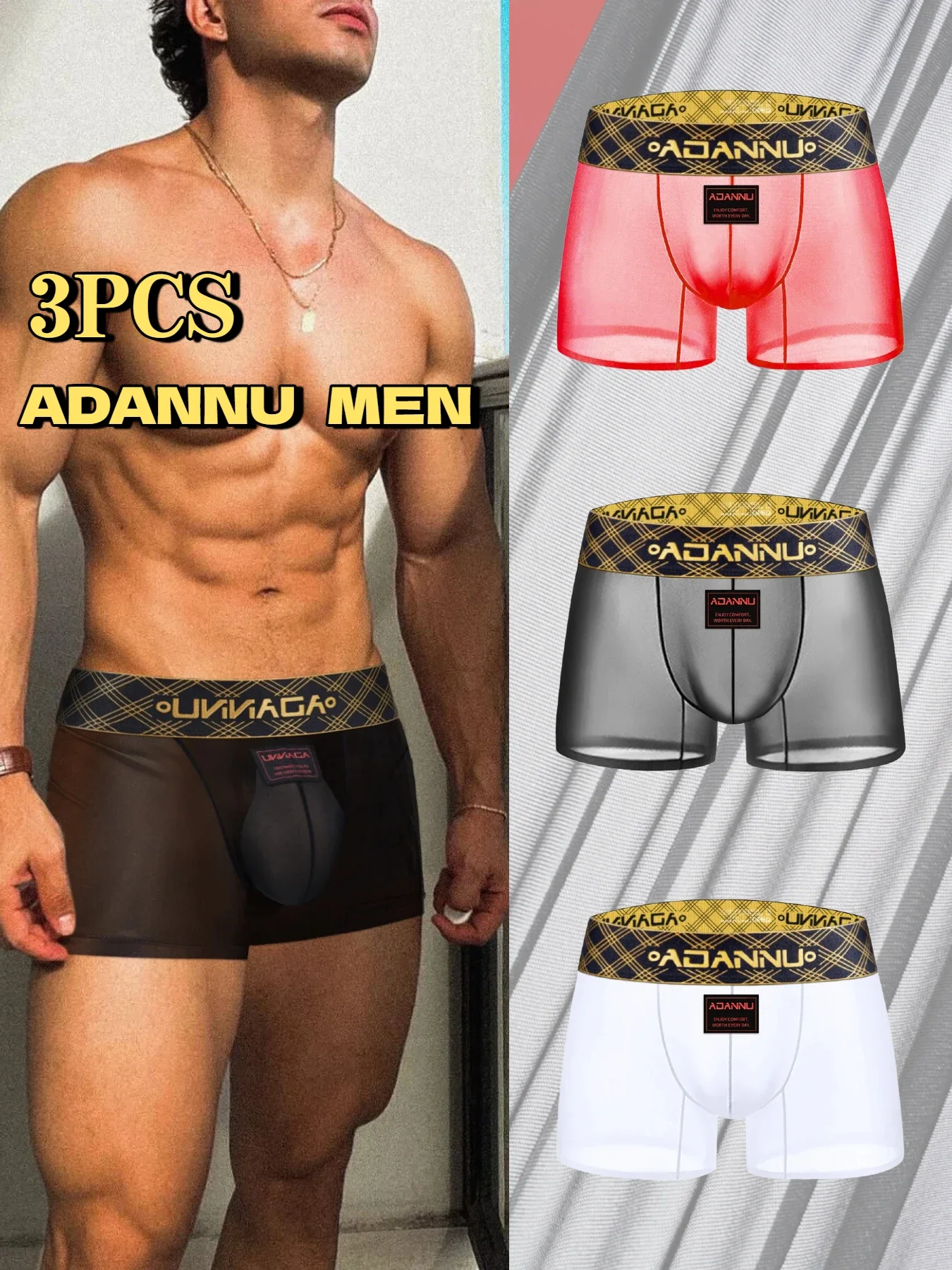 1/4PCS Men's Boxer Briefs Lightweight Cool Breathable Spring/Summer Sports Underwear High-Stretch Soft Quick-Drying Fitness Men