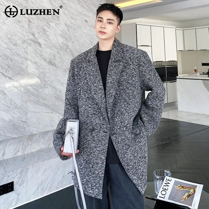

LUZHEN элегантное пальто с подушечками, 2024, зимнее шерстяное пальто с плечами, темпераментное повседневное мужское универсальное пальто, двубортный пиджак JY5739