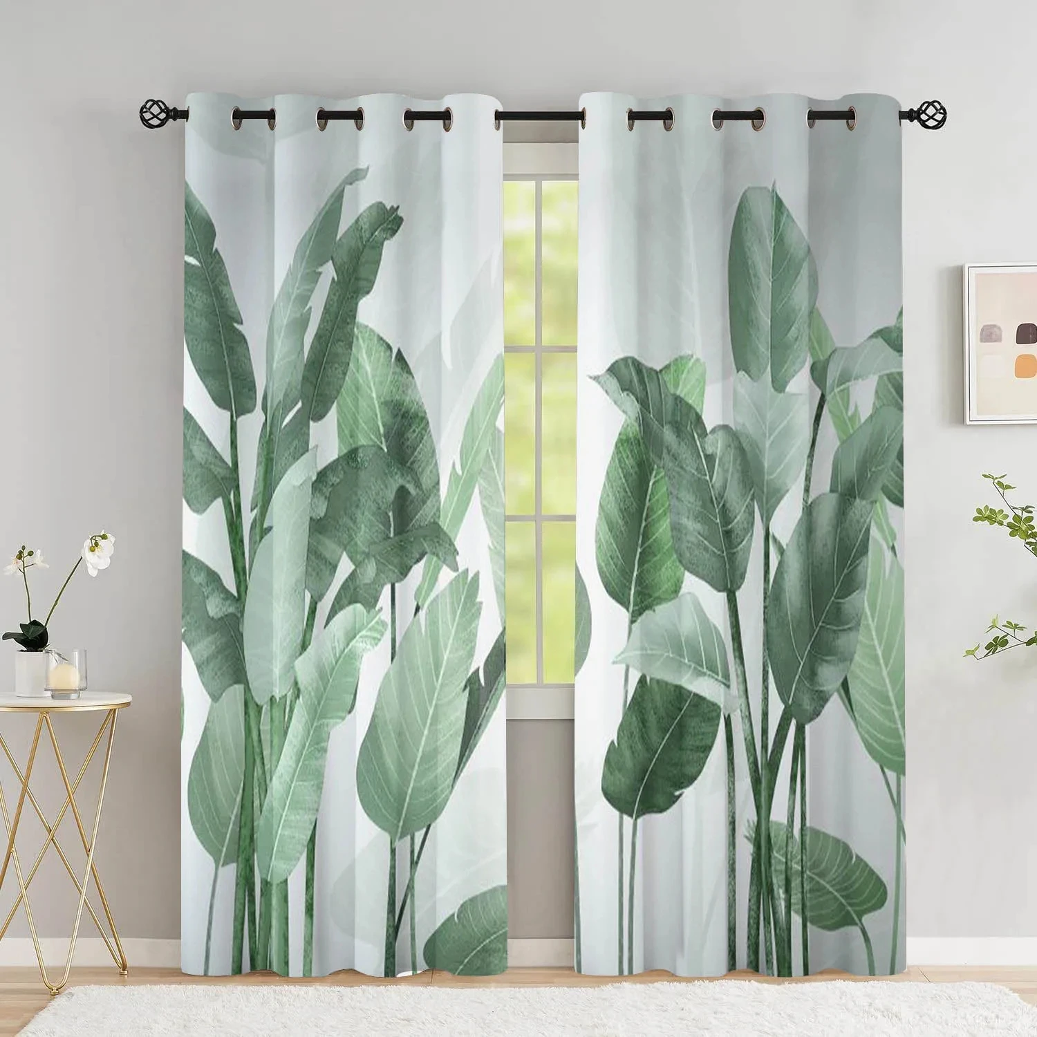 Tropical Leaves Curtains for Living Room Luxury Summer Palm Tree Banana Leaf Window Thick Curtain High Shading New Pattern 2 Pcs