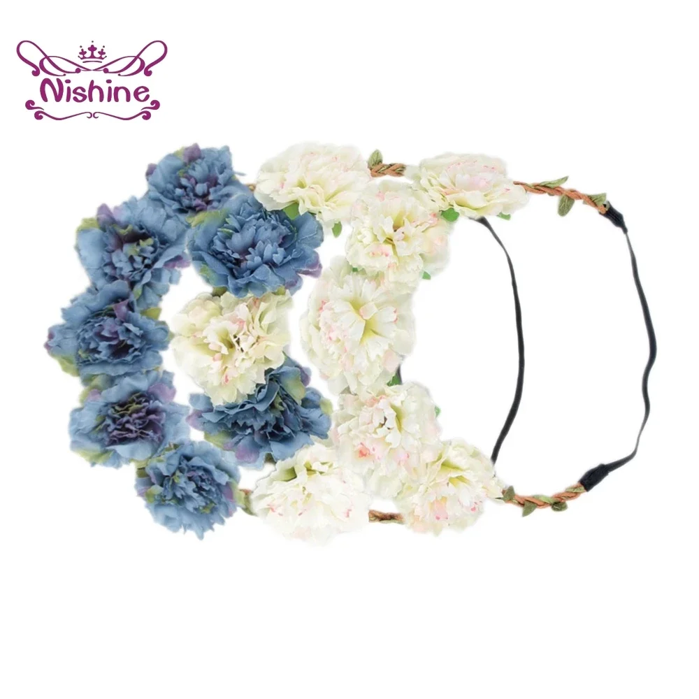 Nishine Elastic Flower Wreath for Baby Girls Kids Floral Garland Crown Headband Wedding Party Hair Accessories Photography Props