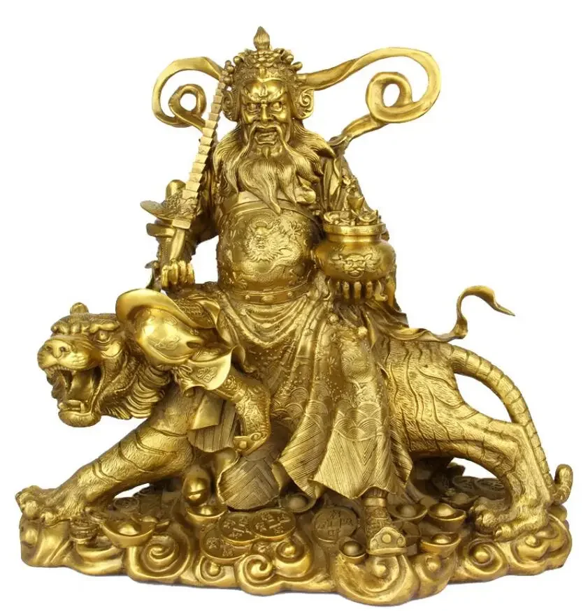 Pure brass Wu Caishen copper Zhao Gongming Caishen ornament riding tiger Caishen handicraft ornament wholesale