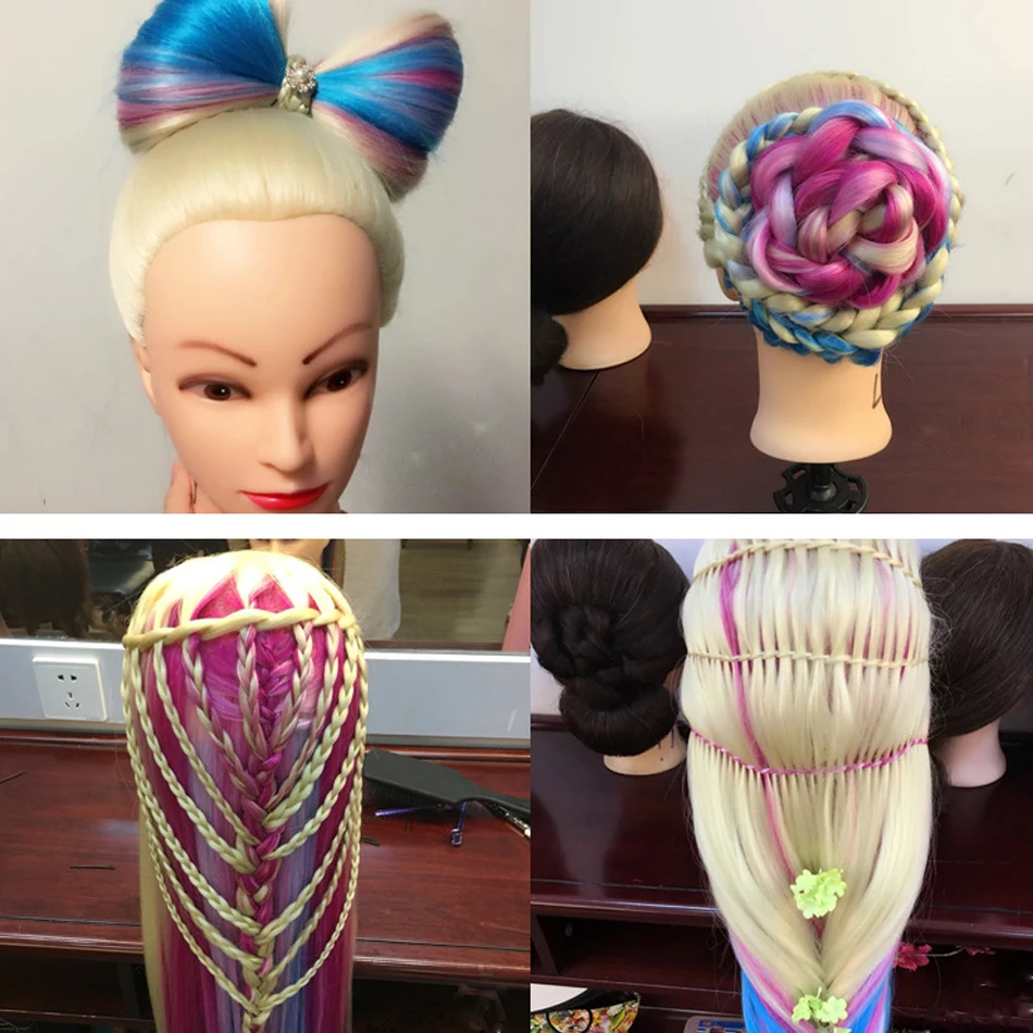 Голова манекена, 100% синтетические волосы, парикмахерская, тренировочная голова со штативом, манекен, косметологическая кукла, голова для плетения, укладки