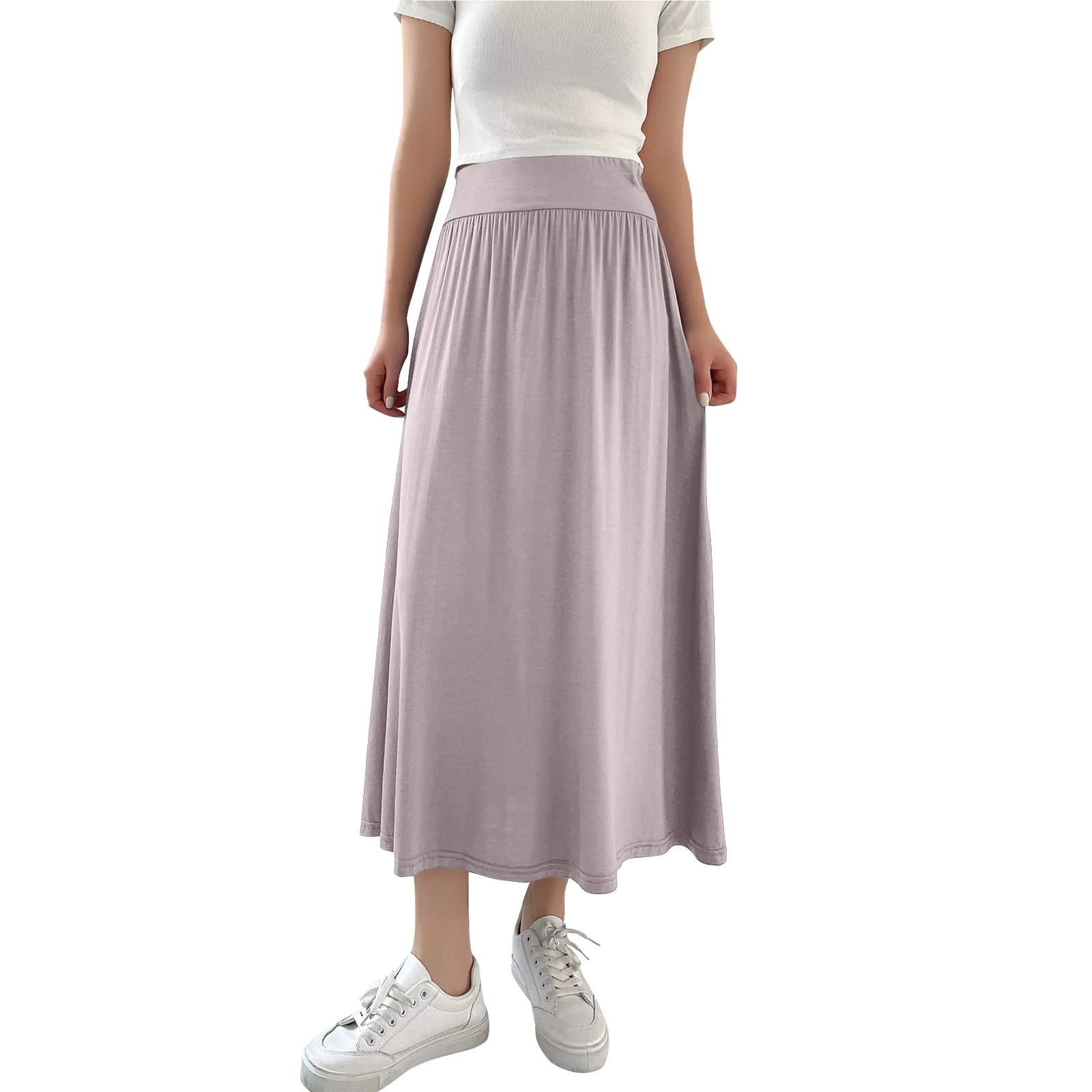 

Casual Streetwear Long Skirts Women Summer High Waist Slimming Skirt Female Elegant Stretch High Waist Solid Color Skirt