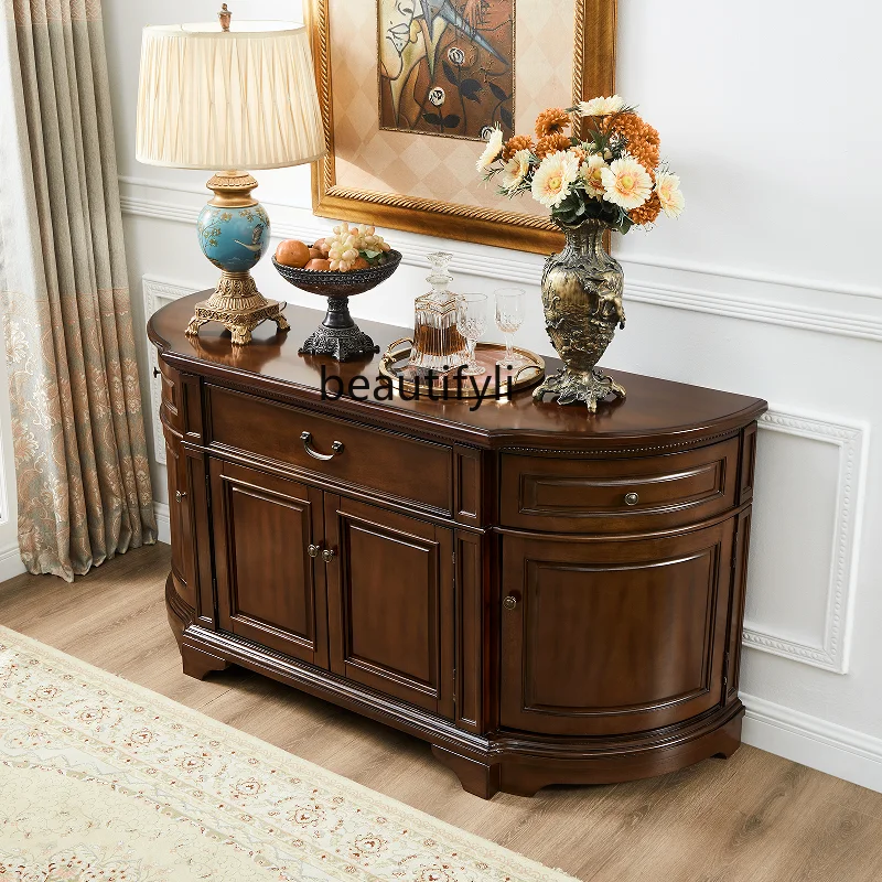 

American solid wood semi-round dining side cabinet, locker, decorative cabinet, living room side cabinet
