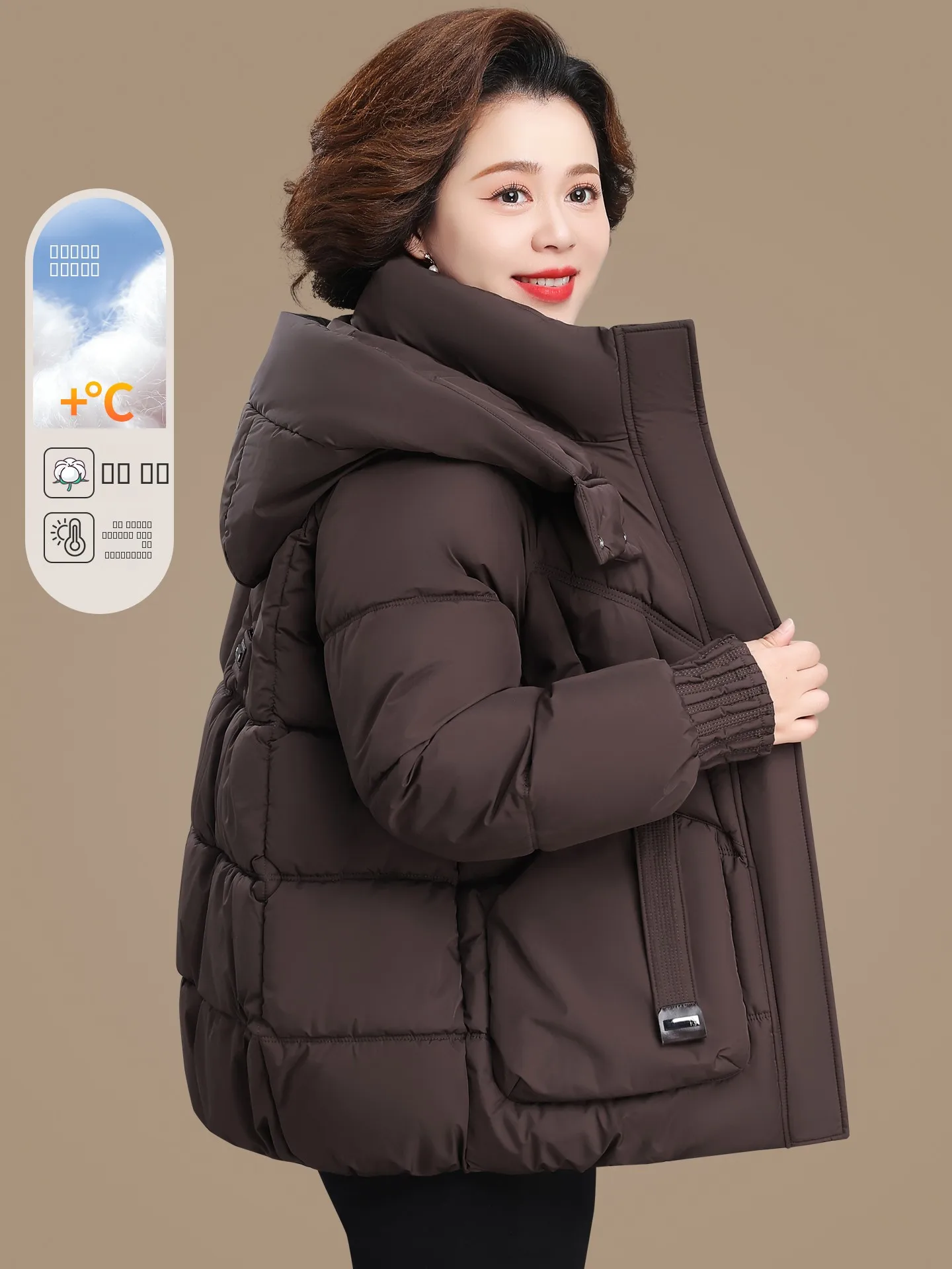 

Thiened down Cotton Jaet for Older Women Autumn Winter Outerwear Medium Long Sle plus Size for 50 plus Mommy