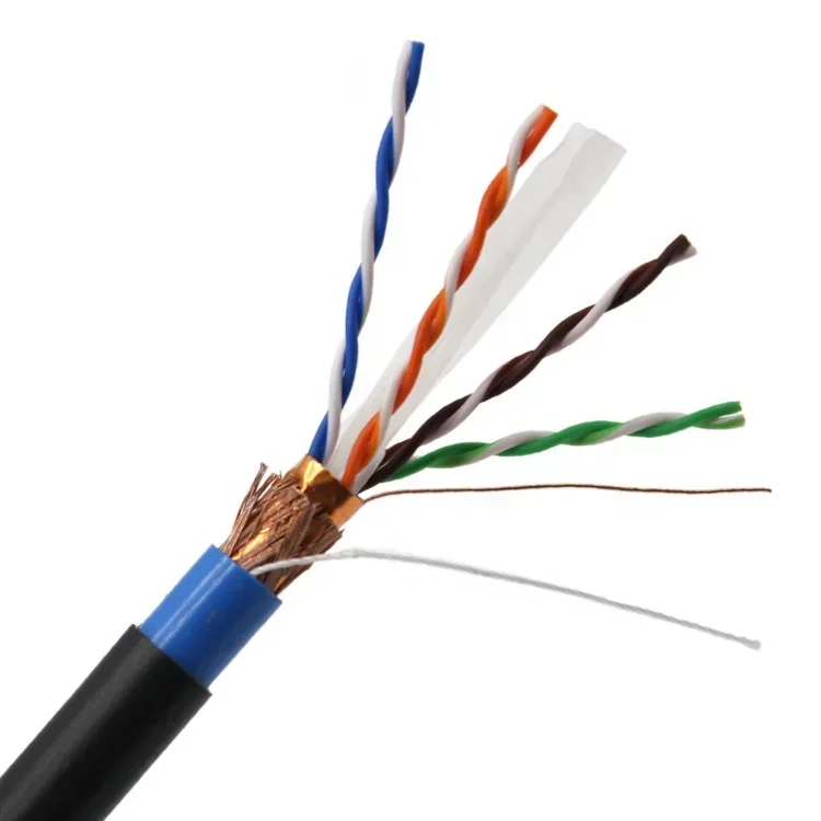 Cable cat 6 blindado para exteriores de 1000 pies, chaqueta de PVC + PE, lámina Al, cable lan sftp cat6 trenzado 90% de cobre, 305m