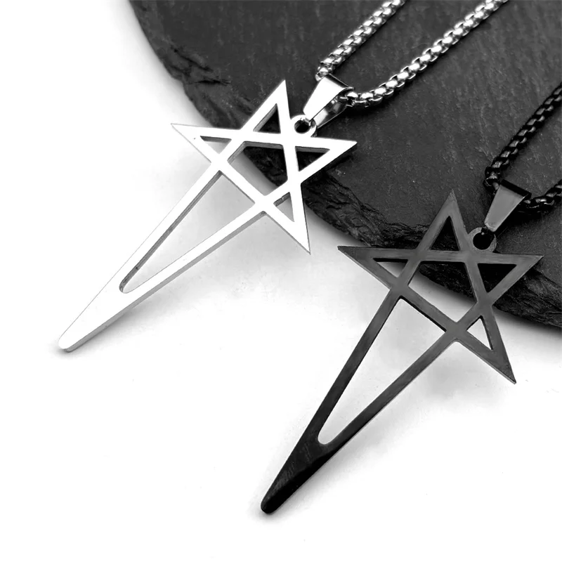 Hiphop Viking Pentagramm Halskette Für Frauen Männer Edelstahl Silber Schwarz Farbe Retro Mann Kette Schmuck – Detail 4