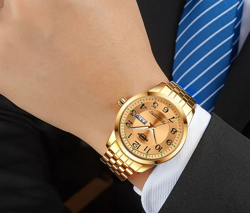 Men's Watch Stainless Steel Band Fashion Luminous Quartz Watch for Man Dual Calendar Male Clock Reloj Hombre Clock