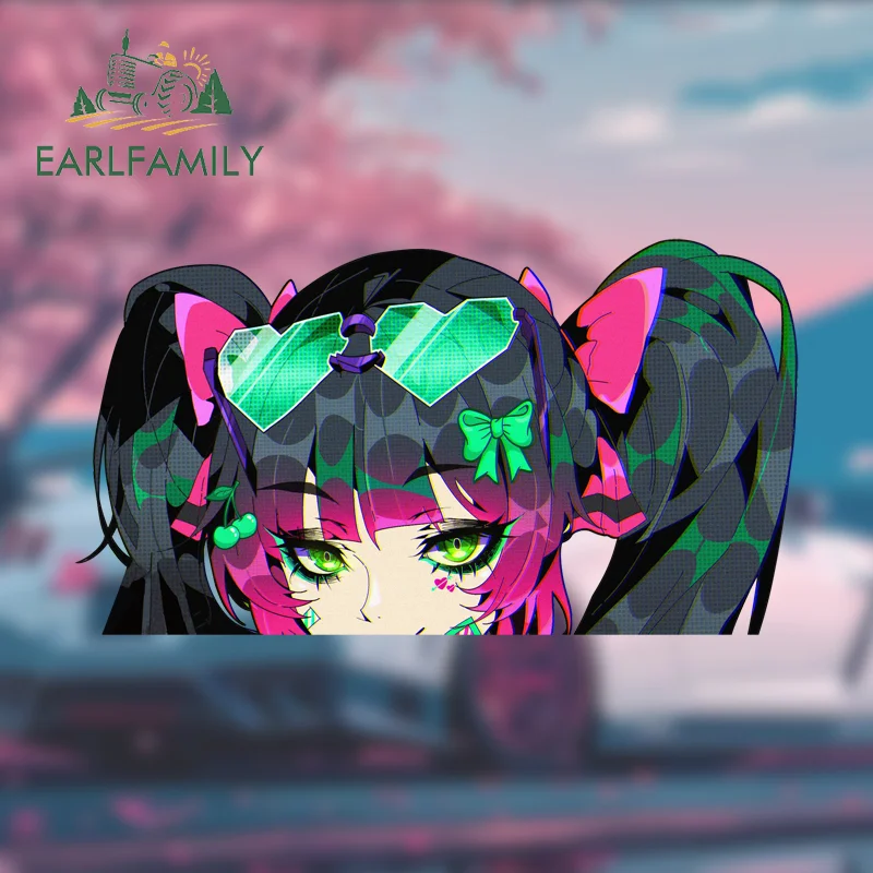 EARLFAMILY Gothic Punk Mikaru Fanart Car Sticker Chibi Big Head Waifu Decal Cartoon Peek Girl Graffiti Slap Stickers Car Goods