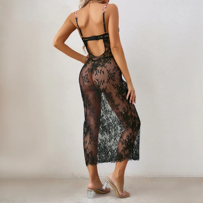 2025 Articolo di vendita caldo estivo Set di abiti lunghi dimagranti con cinturino floreale raccolto slim fit in pizzo sexy