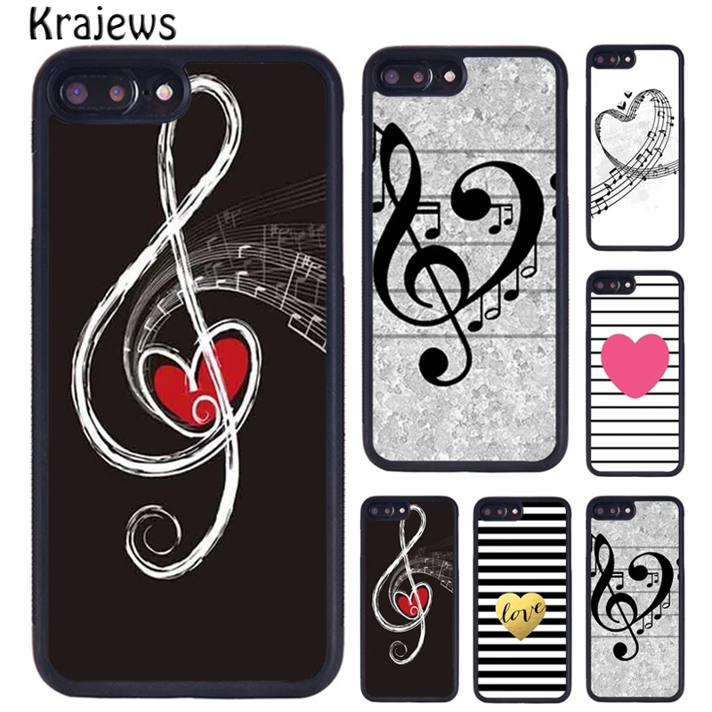 Krajews Loving Heart Musical Notes Phone Case For iPhone 16 15 14 Plus 11 12 mini 13 Pro XR XS Max cover coque