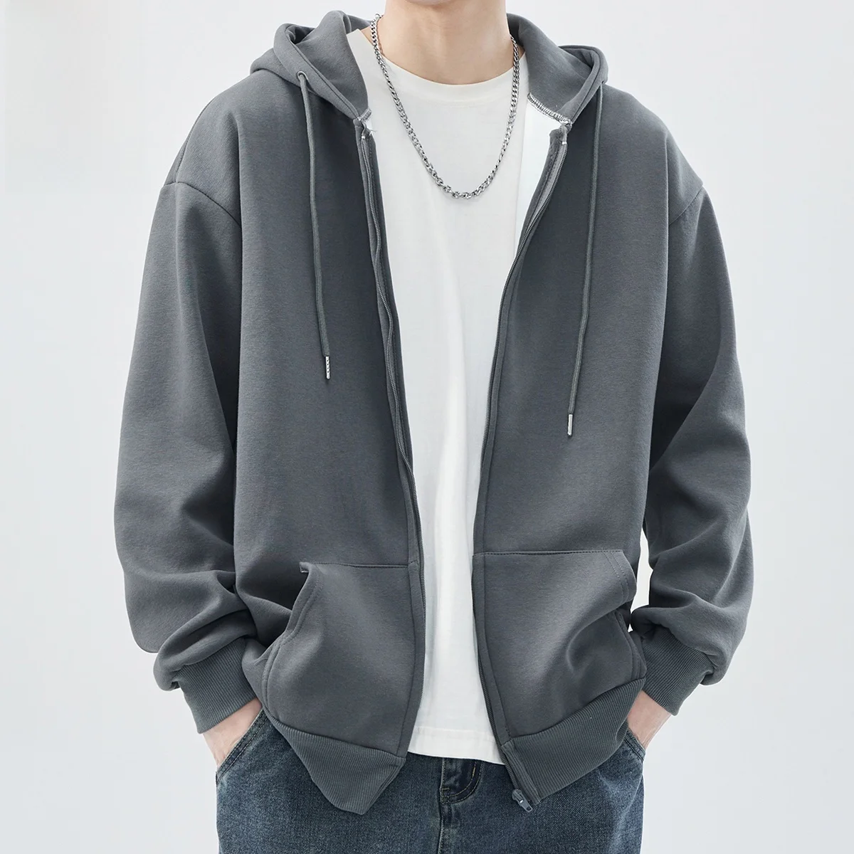 

Мужская толстовка-кардиган на молнии из чистого хлопка, свободного кроя, с длинным рукавом, устойчивая к сминанию, весенняя, модная, спортивная