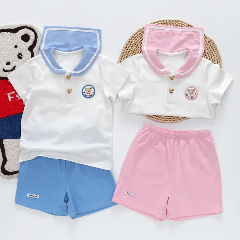 Summer Children's Short-sleeved Sets New Makaron Boys Pant Set College Style Loungewear Cotton Suit Ropa Baby Girl Clothes