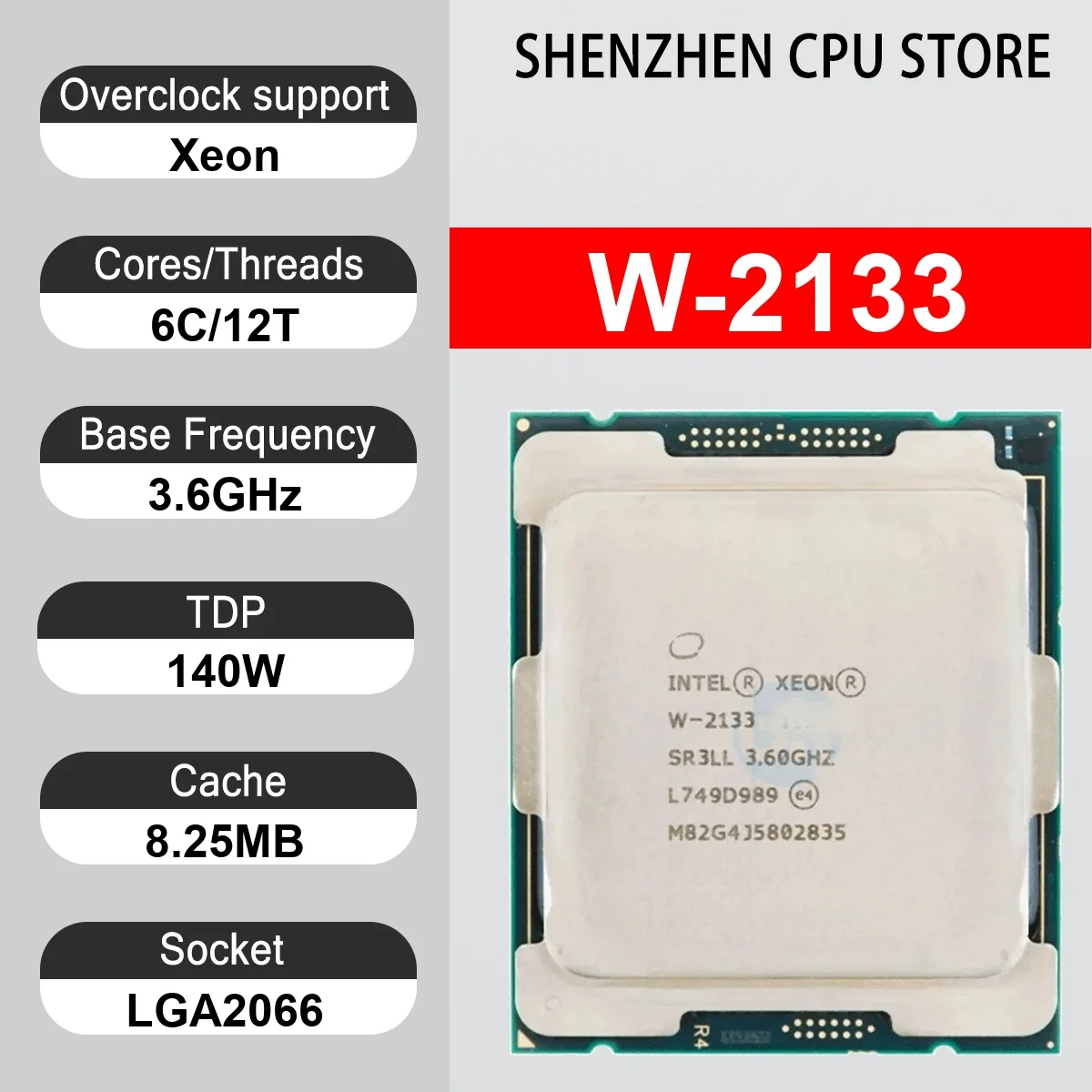 Intel Xeon W-2133 6 Core 12 Thread 3.6GHz 140W 8.25MB Cache 14nm LGA 2066 SR3LL DDR4 1600/1866/2133/2400/2666 MHz Skylake-W