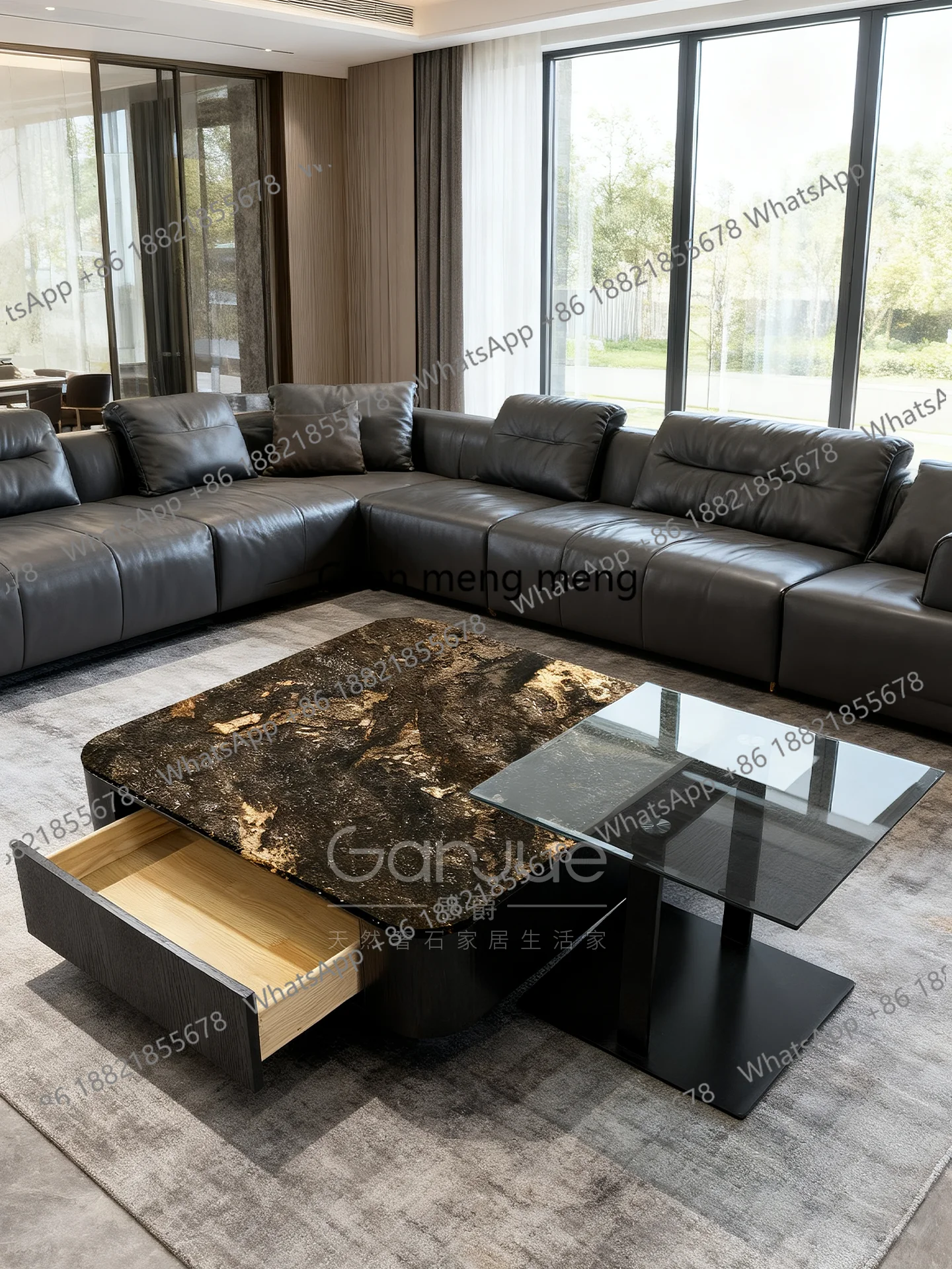 Natural luxury stone combination coffee table, Italian imported light luxury modern popular marble