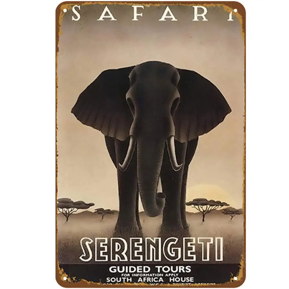 Retro Design Safart Serengeti Tin Metal Signs Wall Art | Thick Tinplate Print Poster Wall Decoration