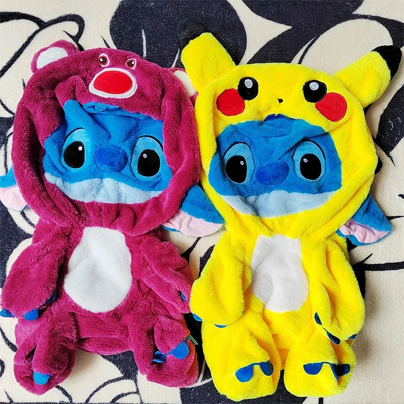 Kawaii Disney Lilo and Stitch Plush Toys Pikachu Anime Big Stich Lotso Doll Pillow Semi-finished Leather Holster Gift for Kids