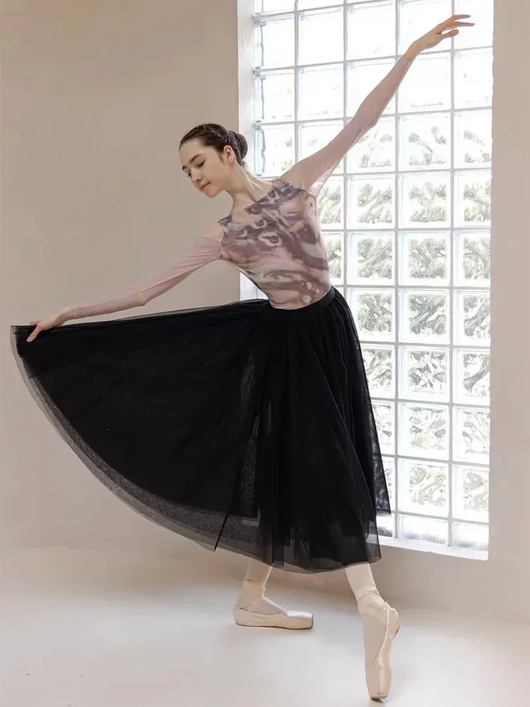 Tutu de balé profissional longo, 80 cm, branco, preto, 3 camadas de malha, adulto, bailarina, dança, cintura elástica, expansão, saia de bola de tule