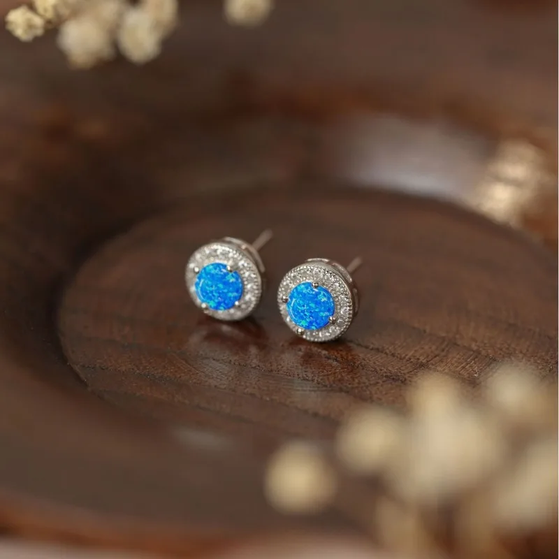 

Simple Trinkets Retro Women's S925 Sterling Silver New Trendy Creative Blue Opal Accessories