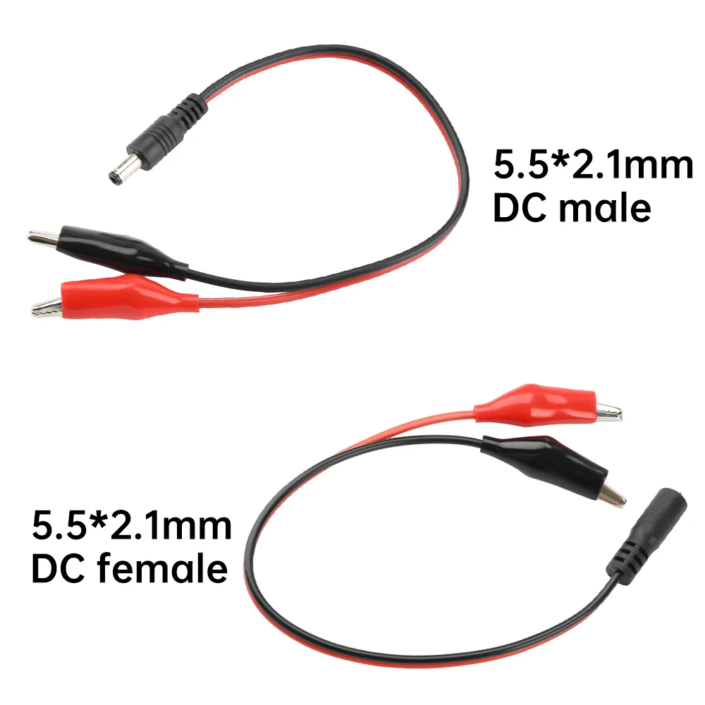 DC-Stecker/Buchse, Anschluss an Krokodilklemme, DC-Netzteil, männlich, weiblich, Messleitungen, Krokodilklemme, Drahtverbinder, 25/30 cm