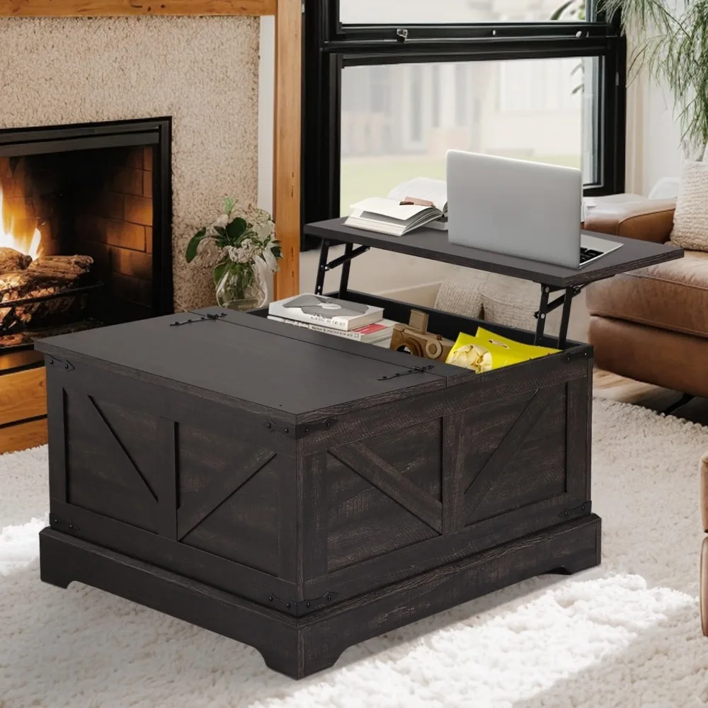 

Storage Coffee Table, Lift Top Coffee Table, Square Center Table, Living Room Tables, Wood Tea Table (Retro Brown)