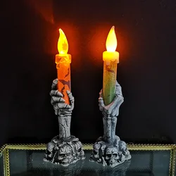 Halloween LED Candle Horror Skeleton Ghost Holding Candle Light Halloween Party Decoration for Home Haunted House Bar Supplies