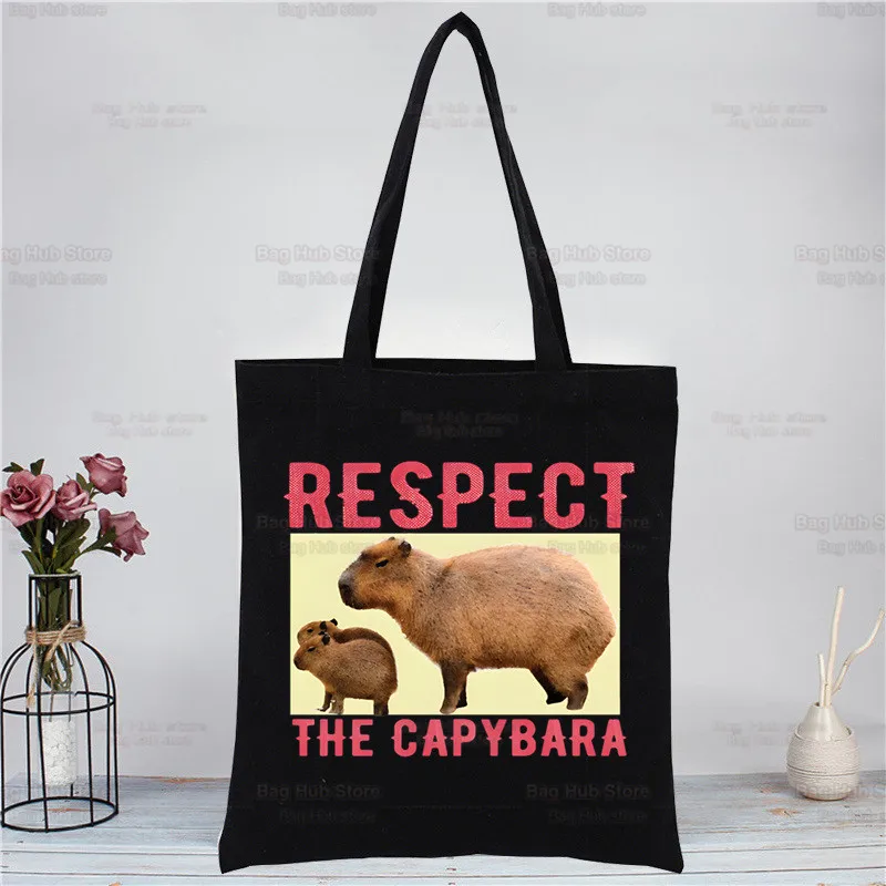 Capybara Funny Black Female Canvas Shoulder Bag Canvas Eco Animal OK I Pull Up Shopping Bag Canvas Tote Bag Casual HandBag