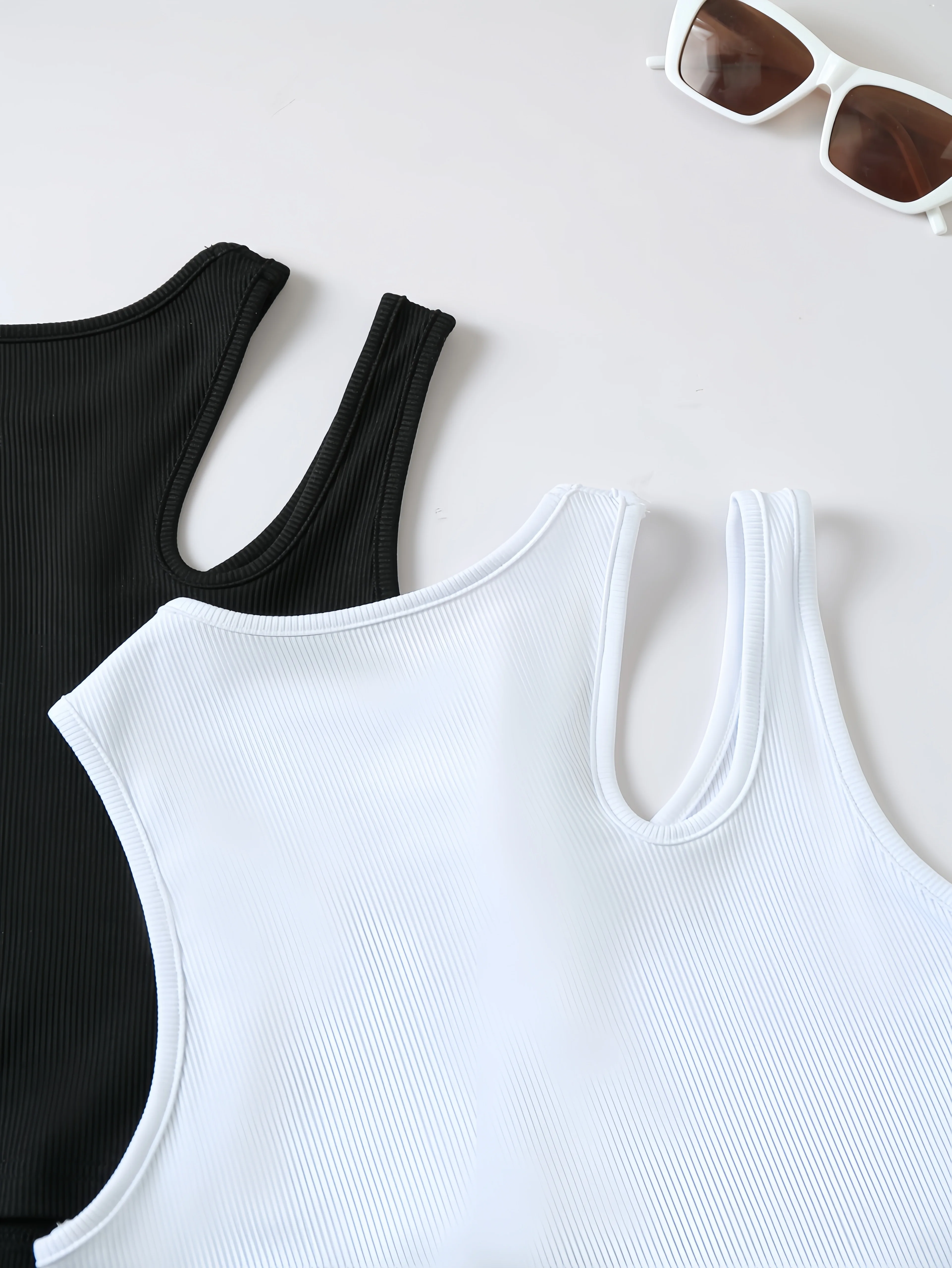 2-Pack Solid Color Round Neck Tank Tops, Casual Sleeveless Hollow-Out Asymmetrical Tank Tops, Suitable for Everyday Wear, Women's Clothing