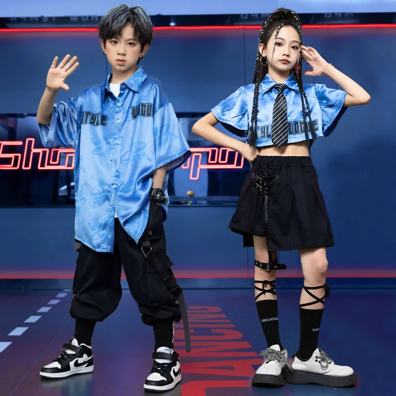 [4-15 years old]Kids Japanese & Korean Fashion Shirt Set Girls Hip Hop Fancy Streetwear Boys Hip Hop Costumes