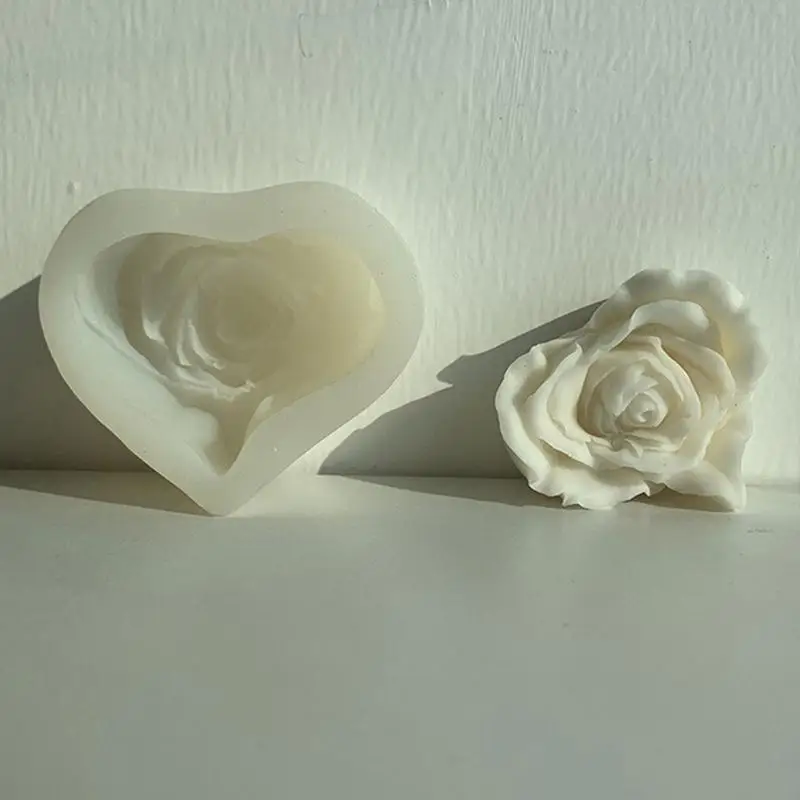 Fondant 3d Flower Molds Heart Shaped Silicone Soapbar Mold Decorative Tear Resistant Reusable Easy Release 3D Rose Silicone Mold