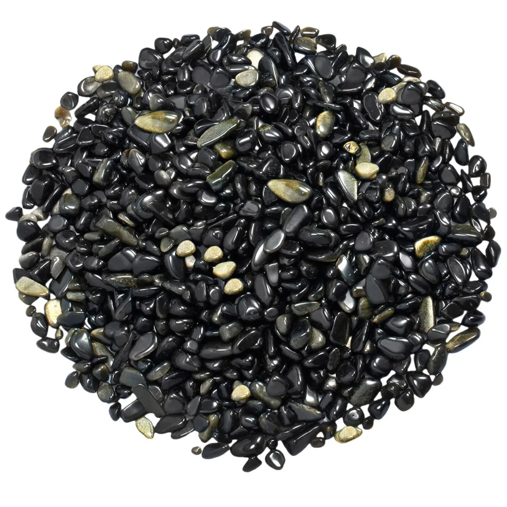 

TUMBEELLUWA 1lb (460g) Natural Gold Obsidian Tumbled Chips Stone Crushed Pieces Irregular Stones Jewelry Decoration